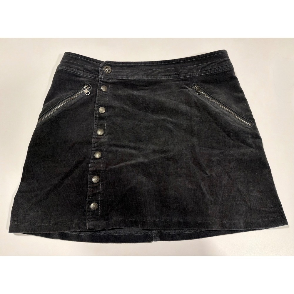 Kuhl Women Black Corduroy Mini Skirt Asymmetrical Button Front Style 6191 Size 4
